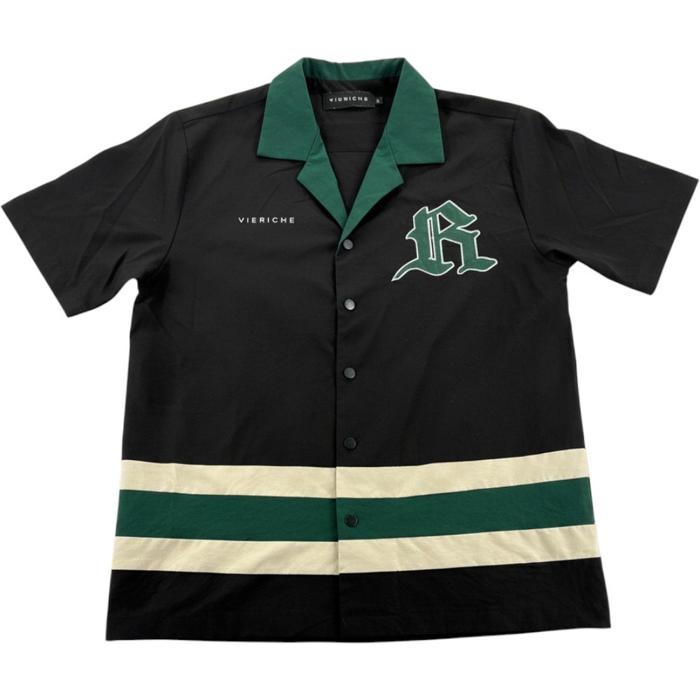 Vieriche Shirt Mens Large Black Green Colorblock Varsity Patch Button Up